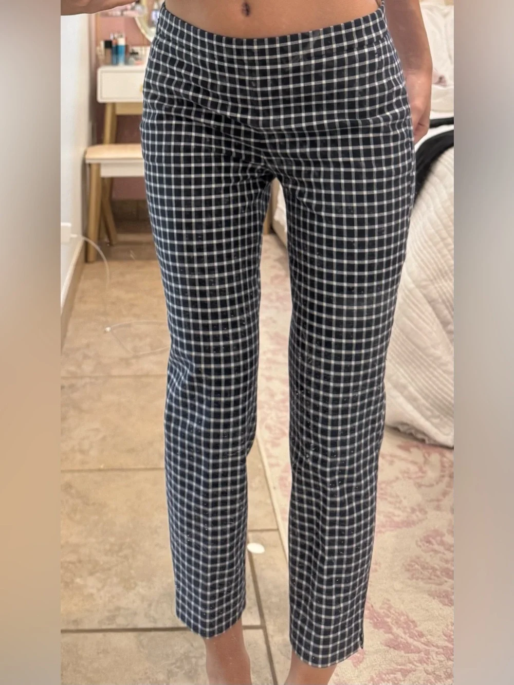 J. Crew Navy and White Grid Slim Ankle Pants